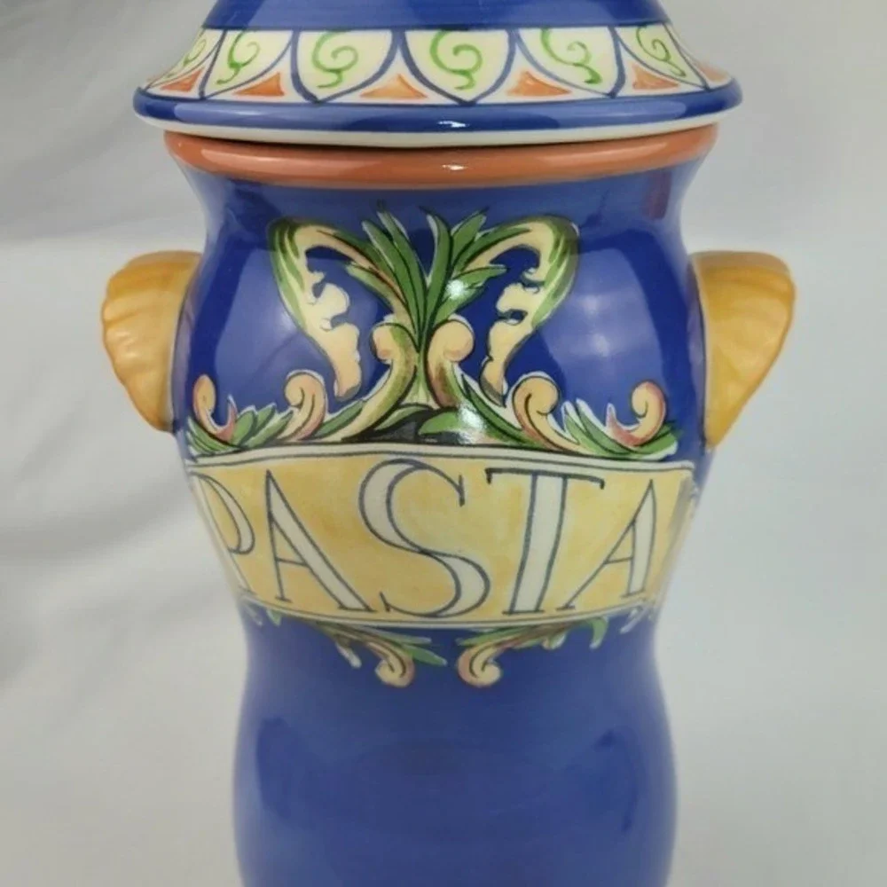 Pfaltzgraff Villa della Luna Pasta Canister Blue Ceramic Jar Jana Kolpen 14.5in